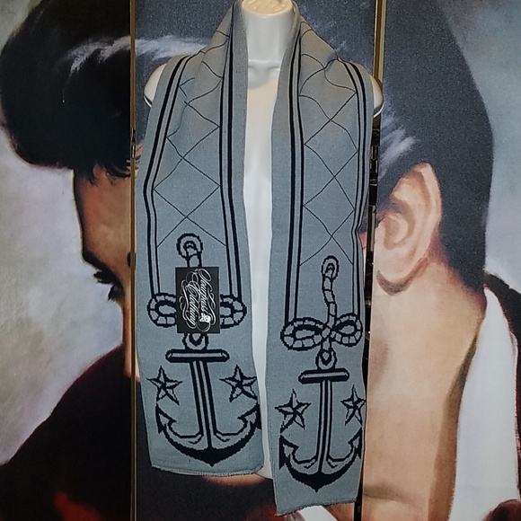 Sourpuss 65" Nautical Anchor Rope & Stars Scarf w Hidden 7" Buttoned Pocket - Picture 3 of 7